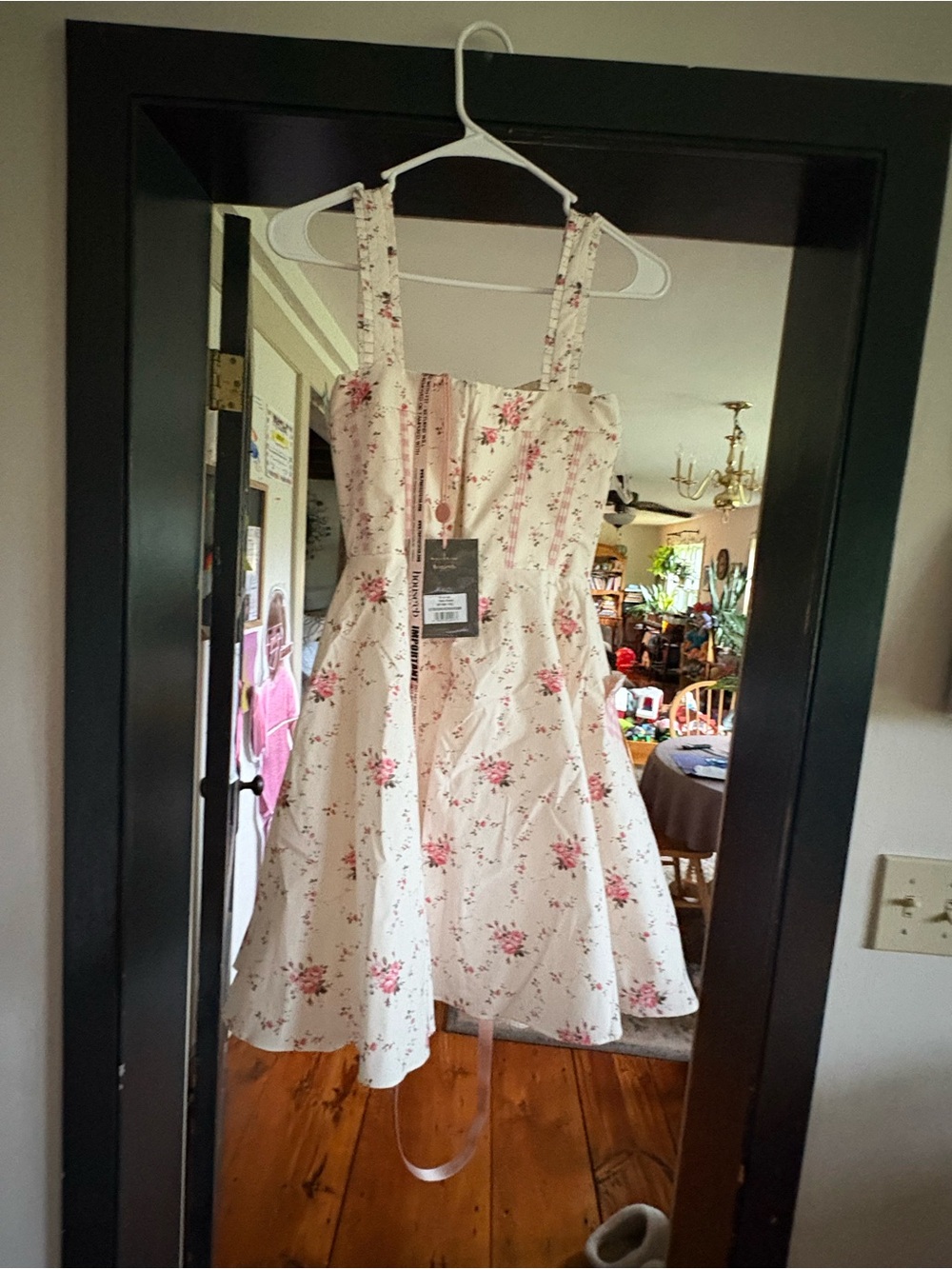 House of CB Cream Dress with Pink Rose Print
